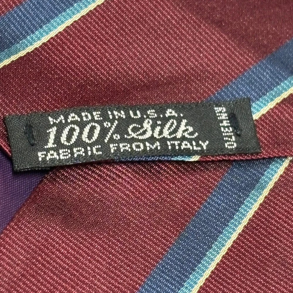 Geoffrey Beene Silk Repp Tie Mens OS Burgundy Blue Striped Italian Fabric Formal